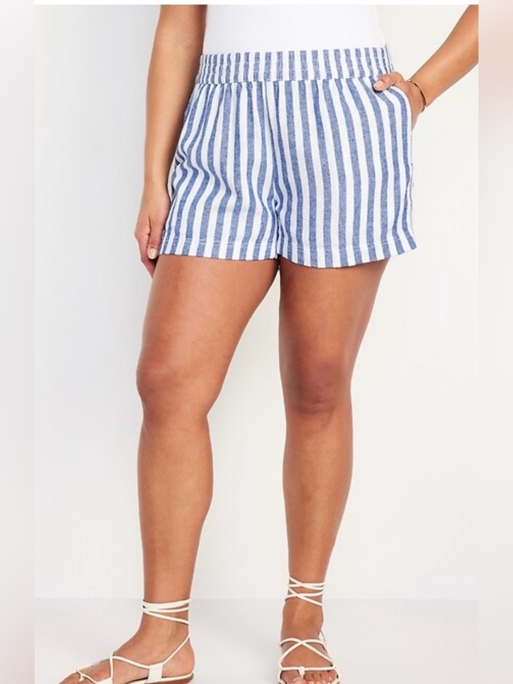 Old Navy Women’s Linen Blend Striped Shorts‎ Plus Size 2X Blue White Coastal